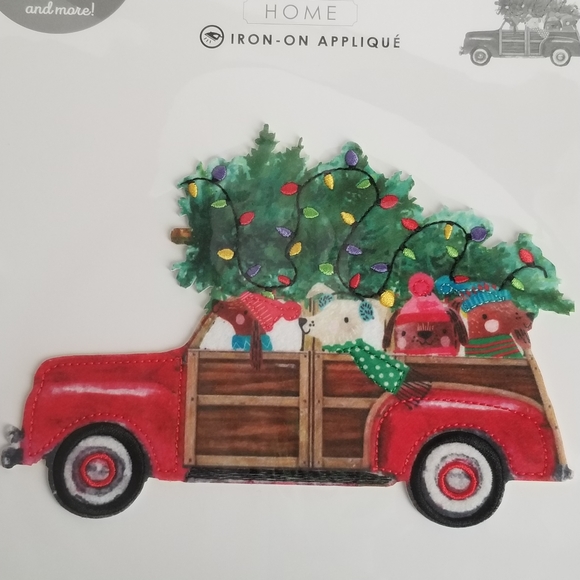 New Create It Home Iron On Applique Puppy Dog Car Wagon Christmas Tree Holiday - Picture 2 of 3